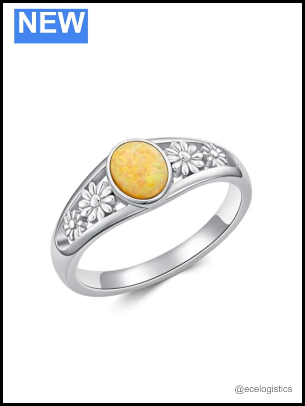 925 Sterling Silver Oval Opal Statement Ring Daisy Hollow Design Jewelry Gift
